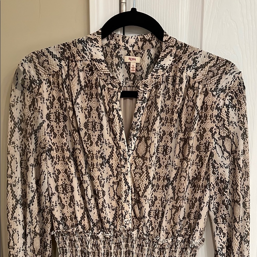 Reba Beige and Black Snake Print Dress